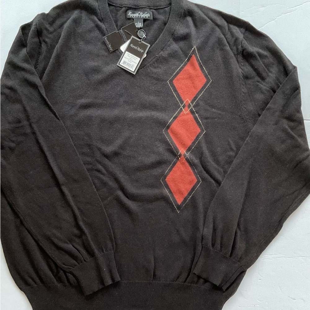 Men’s  Kenneth Roberts Platinum Sweater  Large Argyle Cotton Cashmere Blend